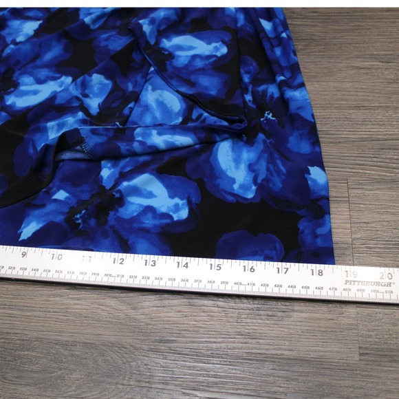 Chaps Floral Print Wrap Dress Blue Black Midi Length 3/4 Sleeve Small - Picture 9 of 13